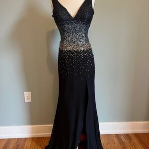 Basix Black Label Black Silk Sequin Gown